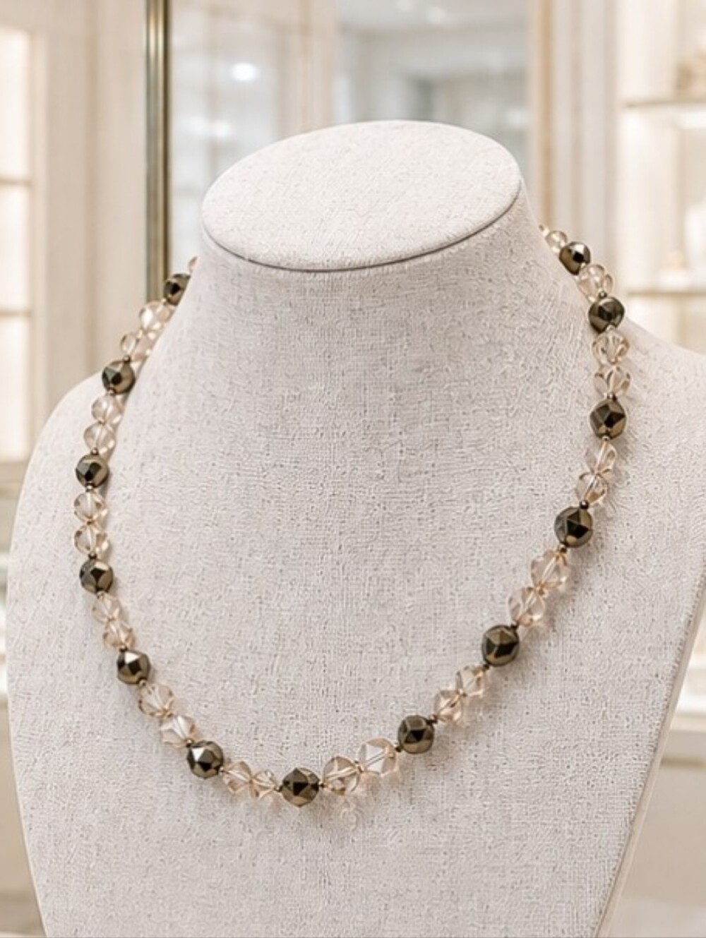 Emily Ray Short Choker Champagne Brown Crystal Necklace & Earrings Set Sterling